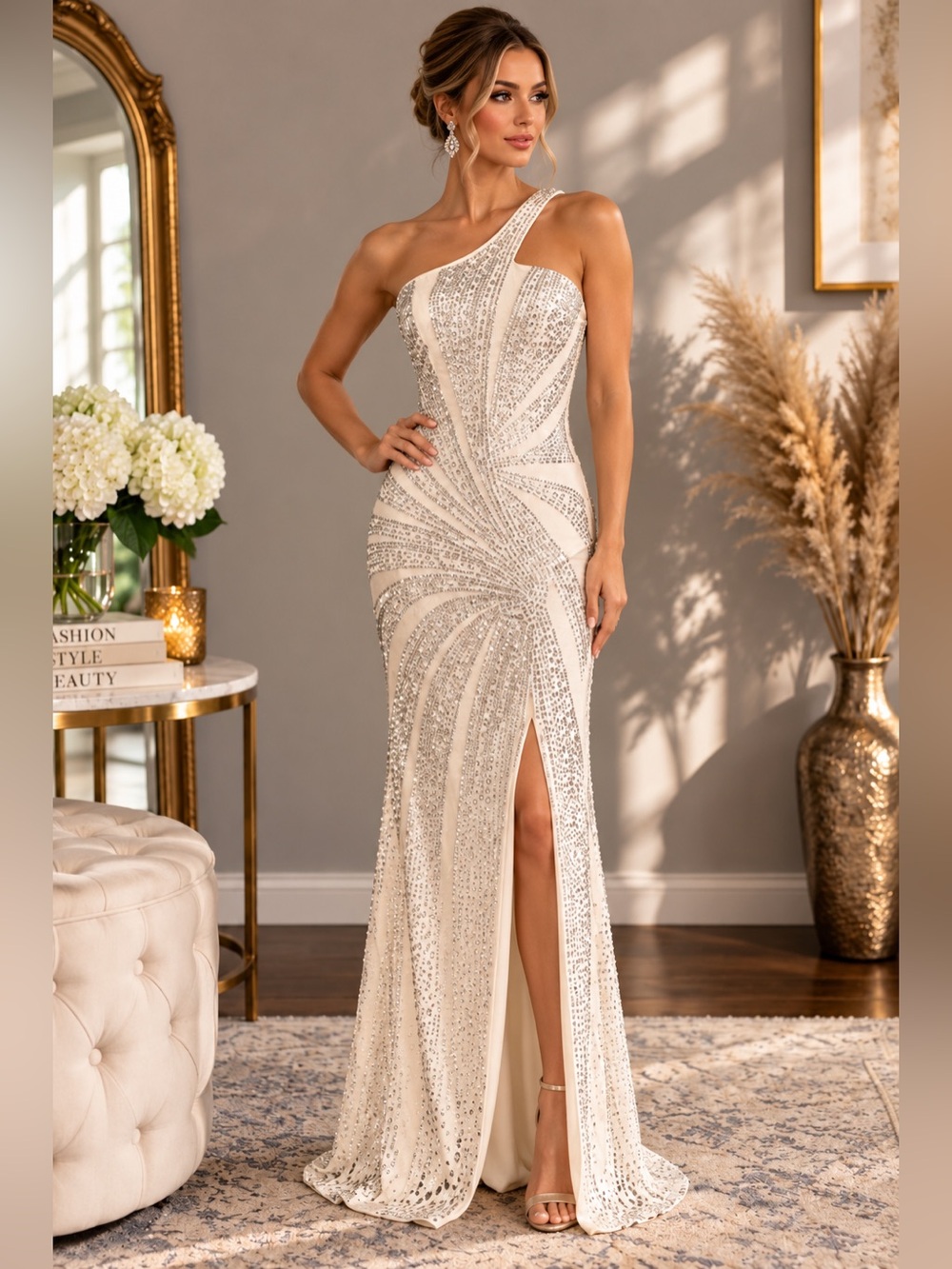 BANJUL Vienna Rhinestone One-Shoulder Maxi Gown size S